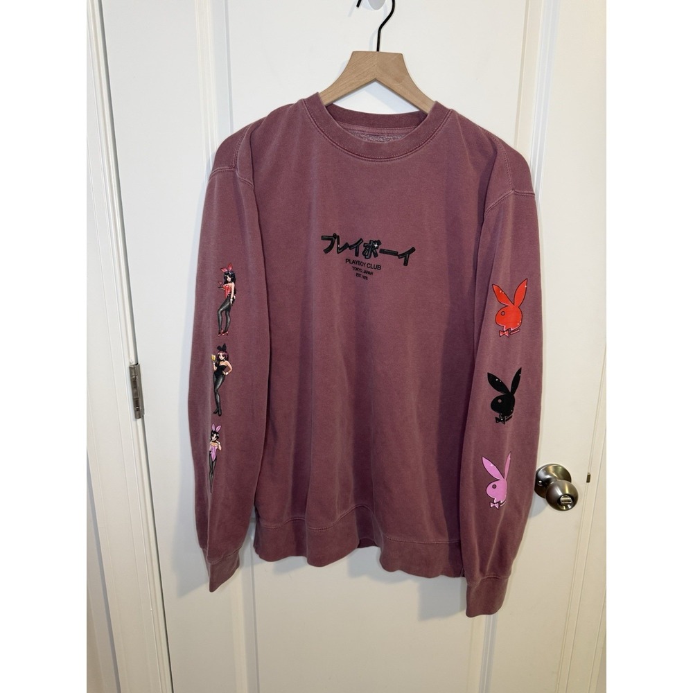 Playboy Japan Maroon Men's Crewneck Sweatshirt Size Medium Mineral Wash
